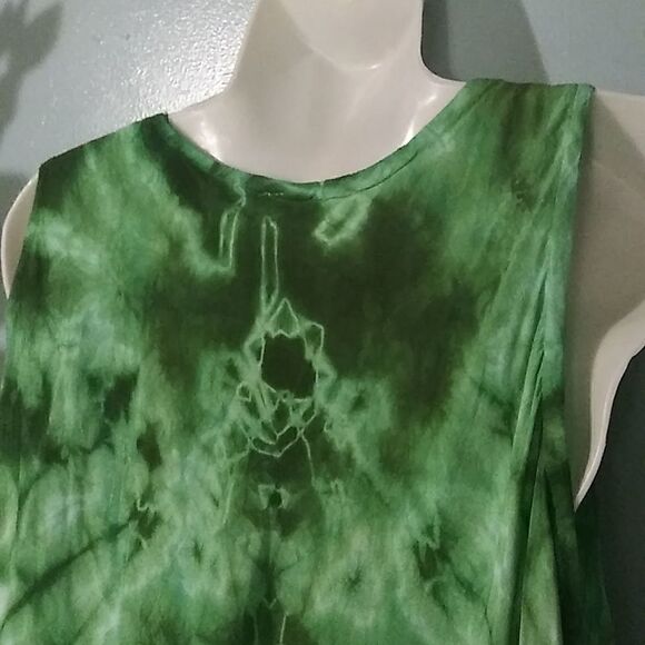 Sleeveless tie dye  dress or swimsuit cover with asymmetrical hem - Picture 7 of 10